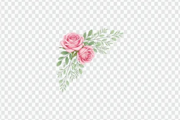 Delicate Pink Rose and Greenery Corner Clipart PNG