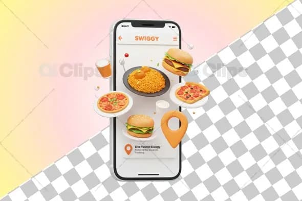 Swiggy-Themed Mobile Food Ordering 3D Illustration