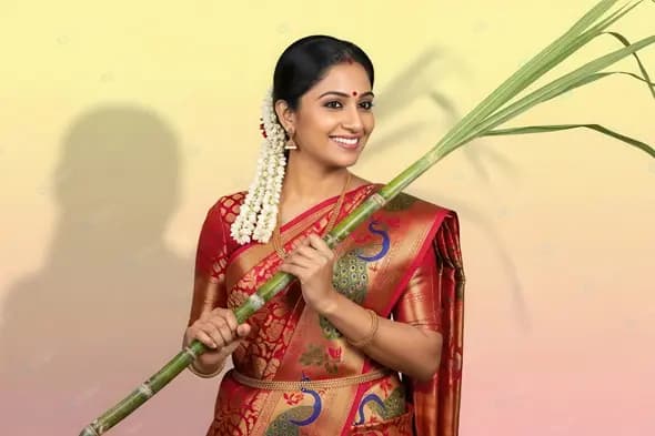 Gracious Woman in Traditional Peacock Saree