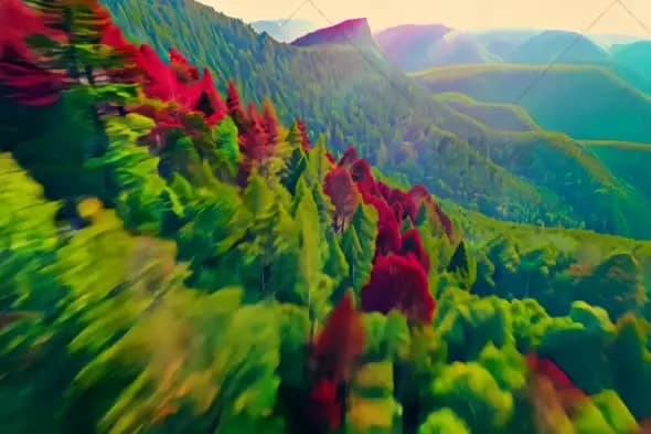 Mountain Forest Aerial View with Color Distortion Effect