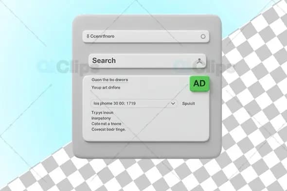 3D Minimalist Search Interface with Advertisement Card