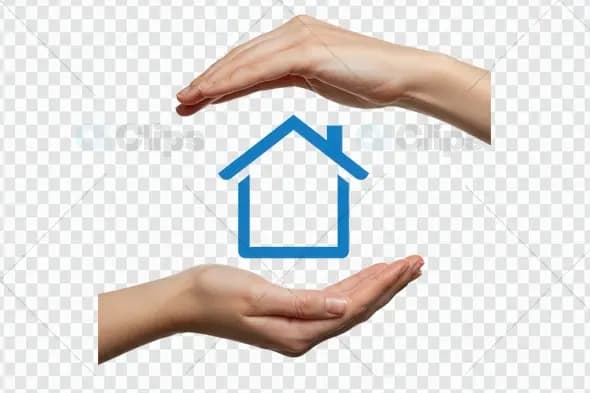 Protect Your Home: Hand Icon with Blue House PNG