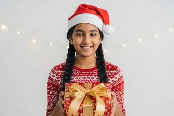 Cheerful Indian Girl with a Christmas Gift
