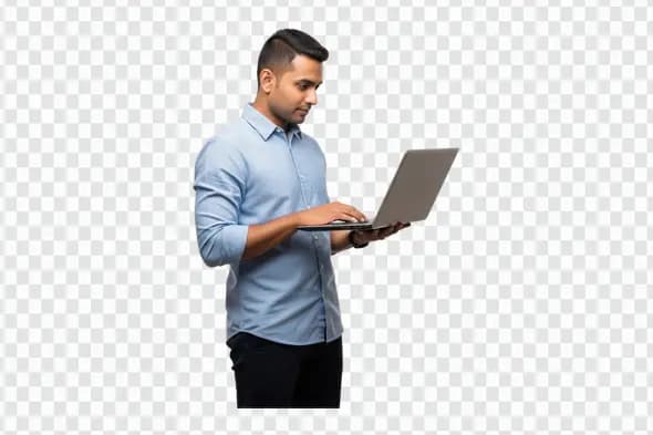 Young Professional Indian Man Working on Laptop PNG