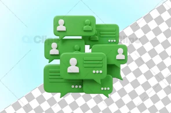 3D Green Chat Bubbles with User Icons and Message Interface