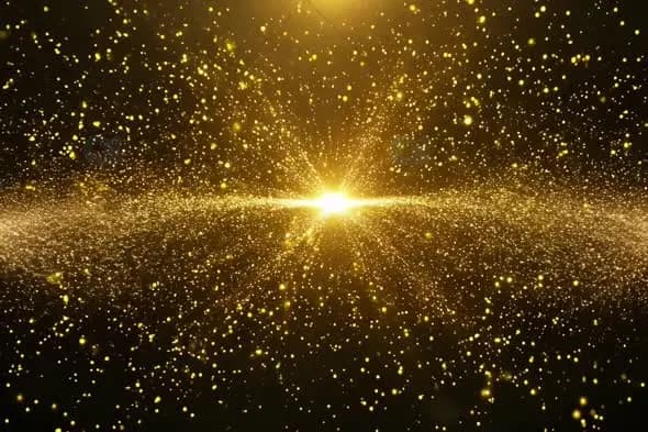 Golden Light Burst with Glittering Particles Background