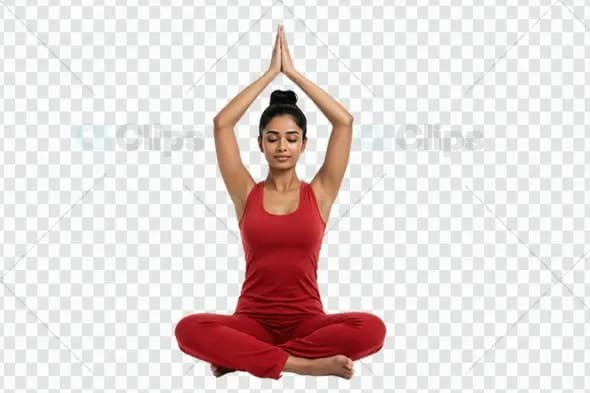 Serene Yoga Meditation Pose in Deep Red Athletic Wear