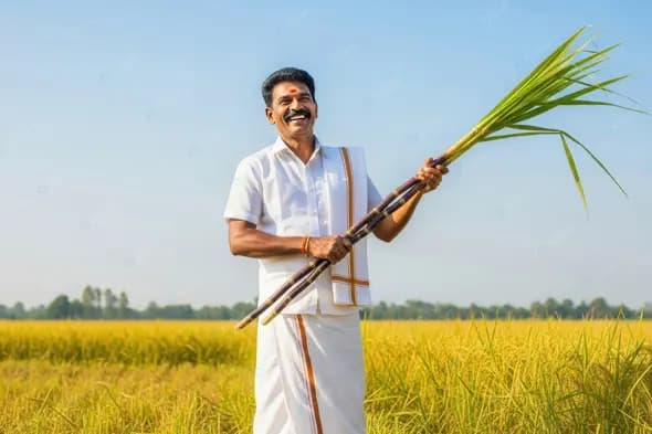 Joyful Farmer with Sugarcane Harvest
