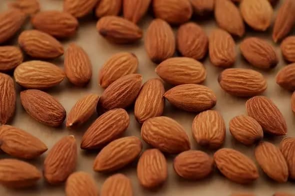 Fresh Raw Almonds Scattered in Macro Close-up