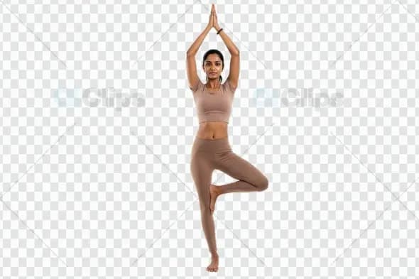 Woman in Tree Pose Performing Yoga on Transparent Background