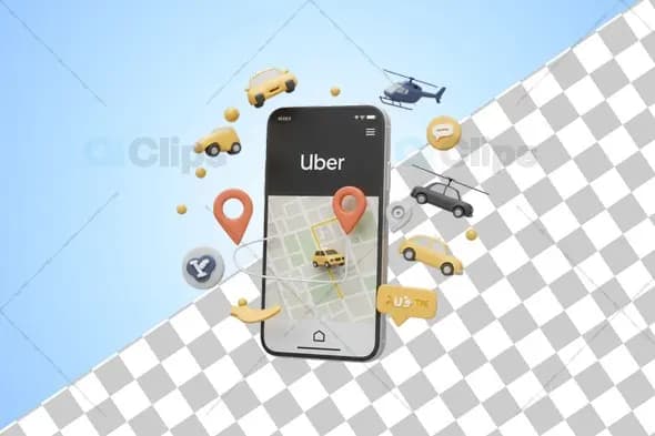 3D Uber App Interface with Transportation Icons