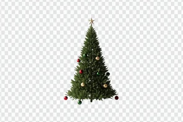 Realistic Decorated Christmas Tree with Star Topper Clipart PNG