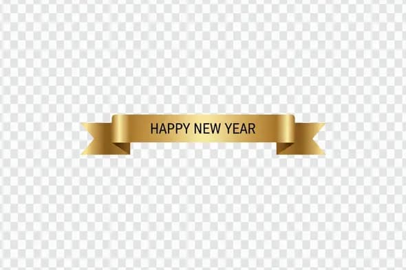Golden Happy New Year Ribbon Banner Clipart PNG