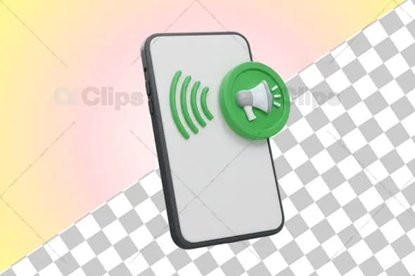 3D Smartphone with Green Megaphone Icon and Sound Waves