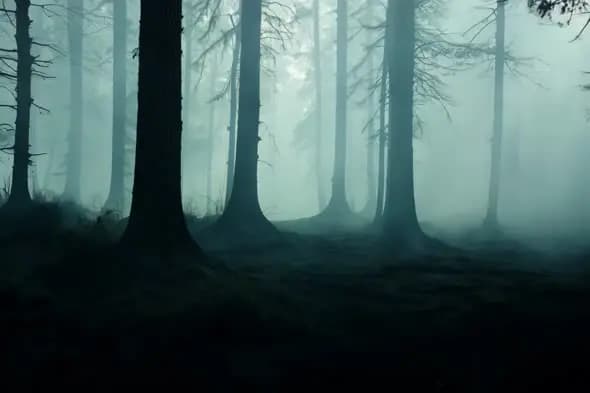 Misty Forest at Dawn with Ethereal Teal Atmosphere