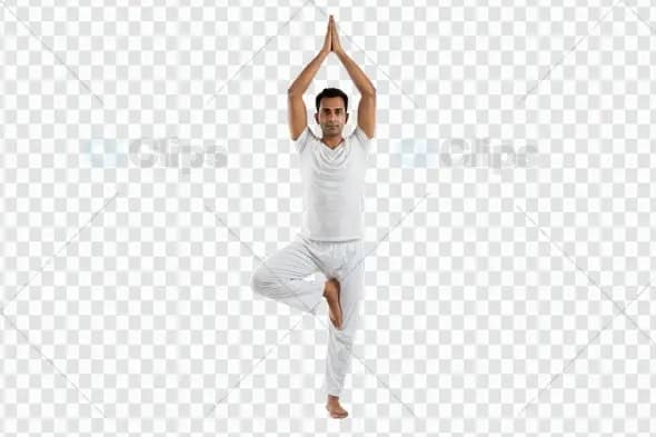 Yoga Tree Pose in White Attire on Transparent Background