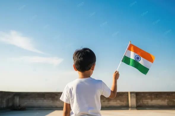 Child on Rooftop with Indian Tricolor