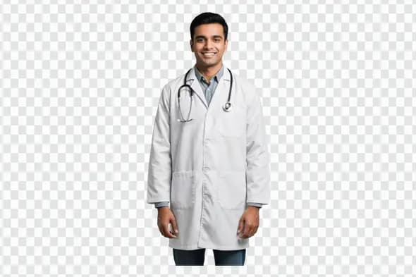 Smiling Indian Male Doctor in White Coat PNG Clipart
