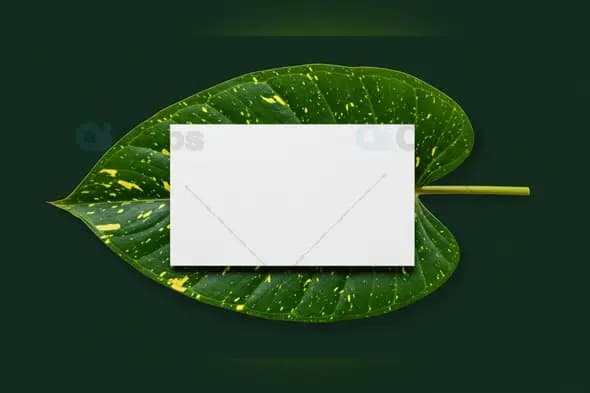 Eco-Friendly Blank Card on Leaf Mockup