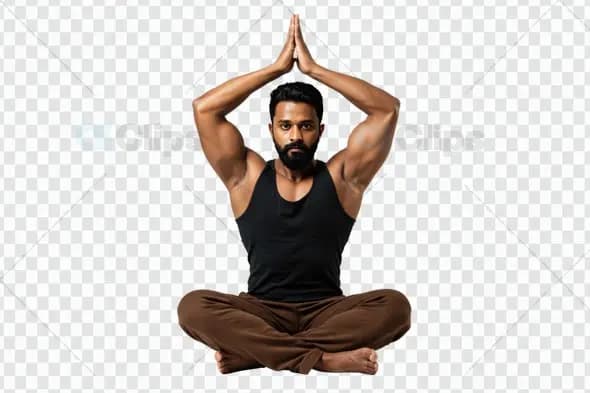 Athletic Man in Meditation Yoga Pose on Transparent Background