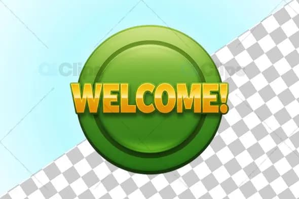 "Welcome!" Glossy Green Badge 3D Illustration
