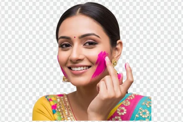 Joyful Indian Woman Celebrating Holi Festival PNG Clipart