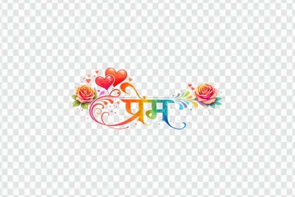 Prem Love Hindi Calligraphy Floral Decorative Art Clipart PNG