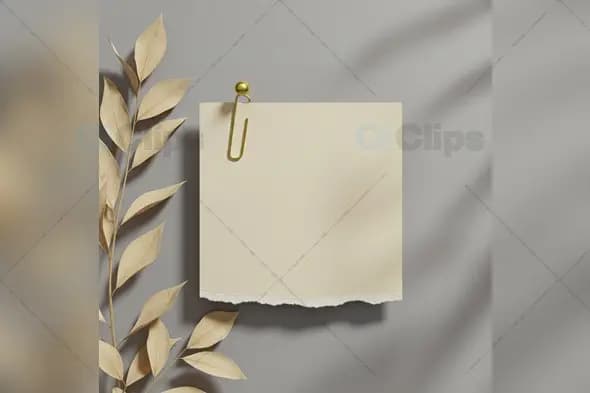 Elegant Torn Paper Note with Golden Leaves Mockup