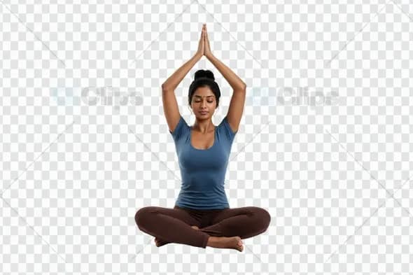 Serene Yoga Meditation Pose with Raised Arms on Transparent Background
