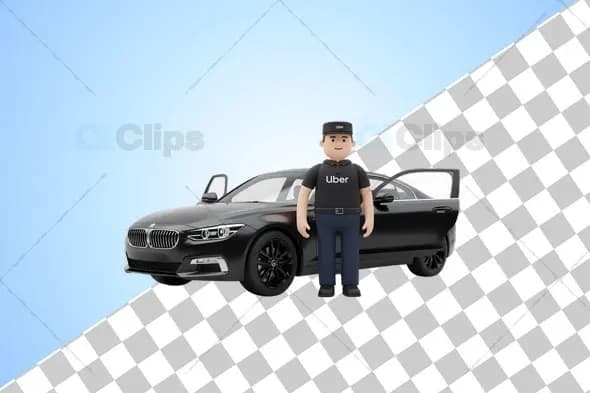 3D Uber Luxury Car with Driver Illustration