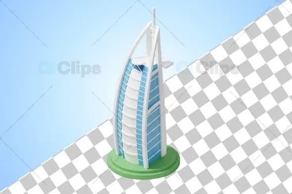 3D Isometric Burj Al Arab Hotel Building Model