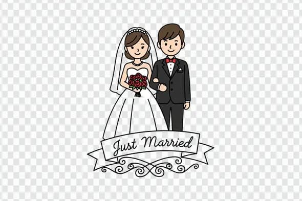 Charming Newlywed Couple Just Married Banner PNG Clipart