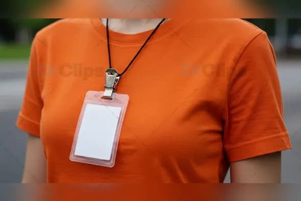 Blank ID Badge on Orange T-Shirt