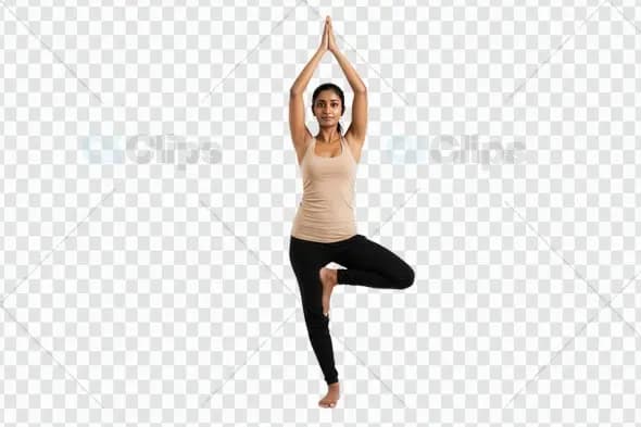 Woman Performing Tree Pose Yoga on Transparent Background