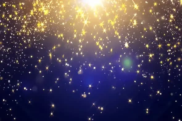 Magical Golden Stars Falling on Deep Blue Night Sky Background