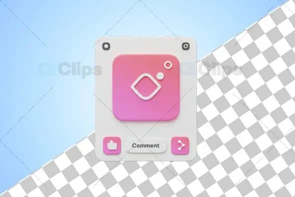 3D Social Media Pink Interface Card with Comment Button