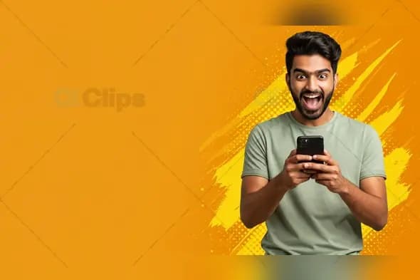 Excited Man Using Smartphone Background