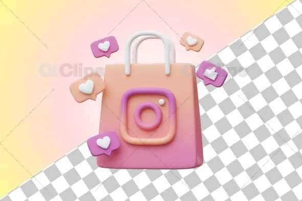 3D Instagram Shopping Bag with Social Media Reactions