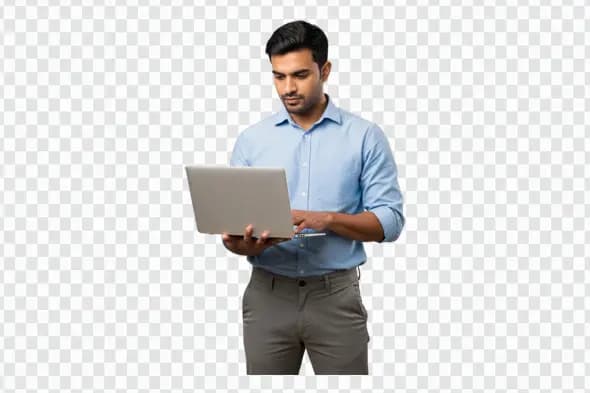 Focused Young Indian Businessman Working On Laptop PNG