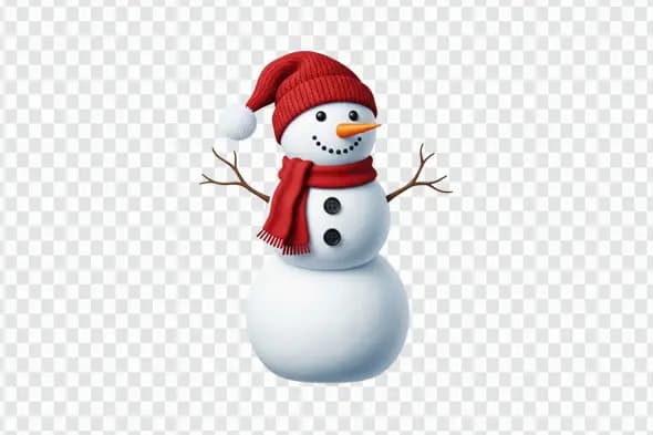 Adorable 3D Snowman with Red Hat and Scarf PNG