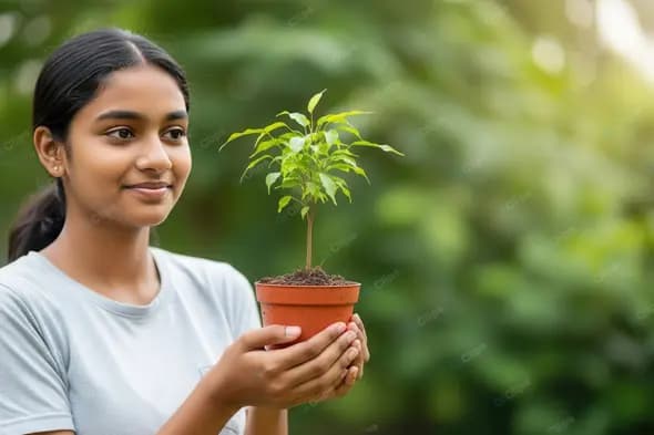 Hopeful Teenager with Plant Sapling