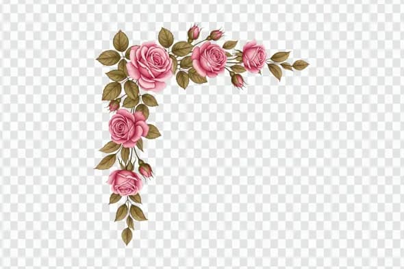 Vintage Pink Rose Corner Floral Arrangement PNG Clipart
