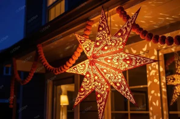 Intricate Festive Lantern Illuminating a Home
