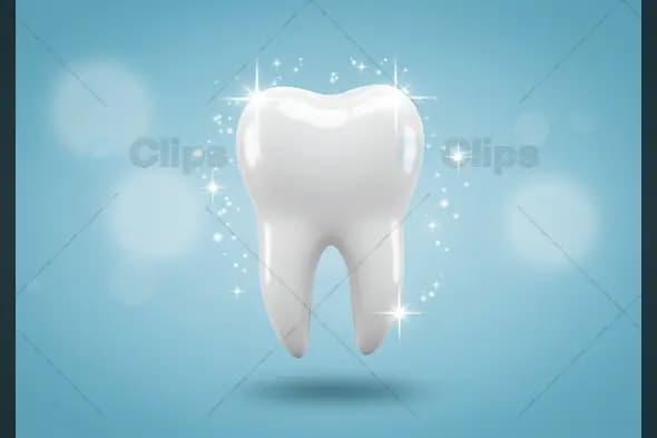 Sparkling White Tooth on Light Blue Background