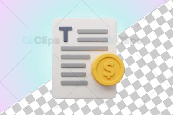 3D Text Document with Gold Dollar Coin Icon