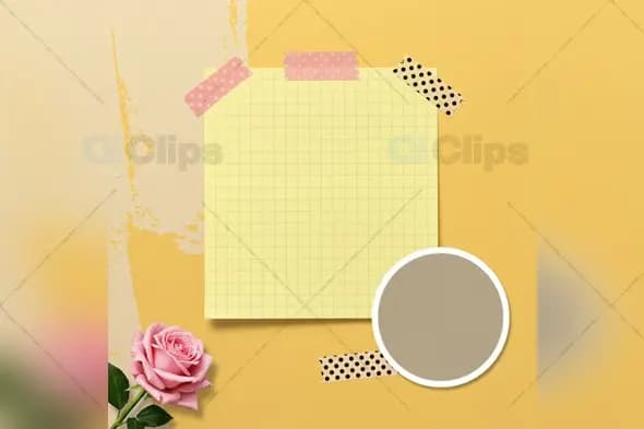 Feminine Yellow Grid Note Template with Rose and Washi Tape