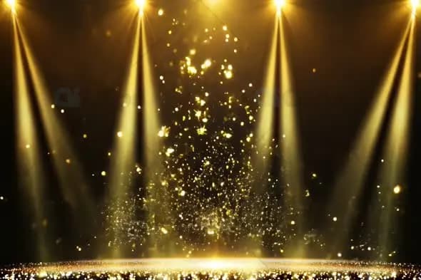 Golden Spotlight Stage with Rising Glitter Particles