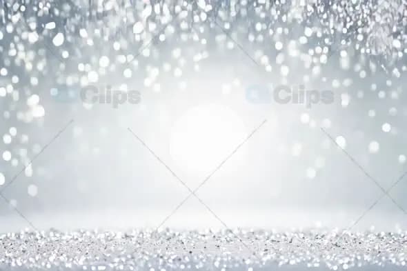 Elegant Silver Glitter Bokeh Background with Falling Sparkles