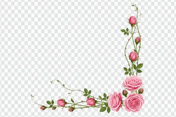 Beautiful Pink Thorny Rose Vine Corner Frame Clipart