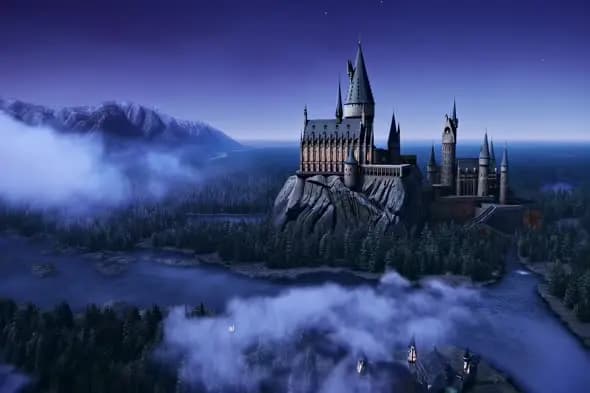 Majestic Castle on Cliff in Misty Twilight Landscape